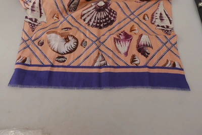 Dolce & Gabbana Blue Linen Seashell Pattern Mens Wrap Shawl Scarf In Multicolor