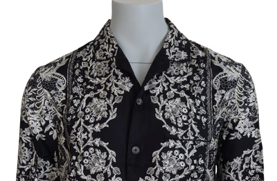 Shop Dolce & Gabbana Elegant Satin Floral Baroque Men's Shirt In Blue