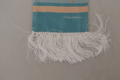 Dolce & Gabbana Blue Silk Shiny Shell-print Neck Wrap Fringed Scarf In Blue