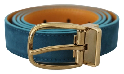 Shop Dolce & Gabbana Elegant Blue Velvet Leather Men's Belt