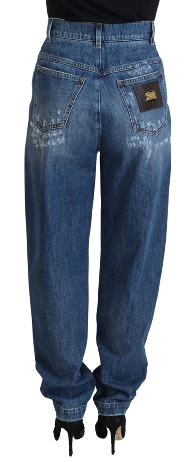Dolce & Gabbana Blue Washed Cotton Tattered Denim Jeans In Blue