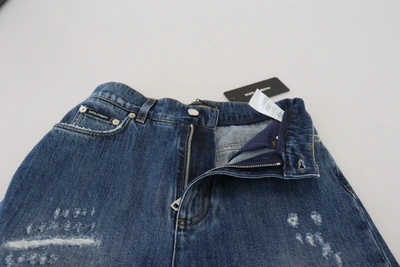 Dolce & Gabbana Blue Washed Cotton Tattered Denim Jeans In Blue