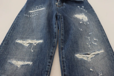 Dolce & Gabbana Blue Washed Cotton Tattered Denim Jeans In Blue
