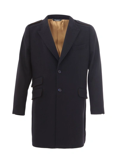 Shop Dolce & Gabbana Elegant Blue Wool Mid-length Men's Coat
