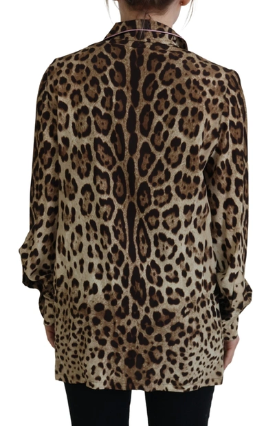 Shop Dolce & Gabbana Elegant Silk Leopard Print Collared Women's Top In Brown