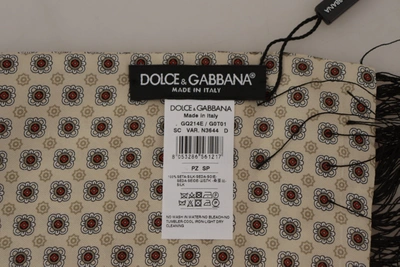 Shop Dolce & Gabbana Cream Silk Retro Pattern Shawl Fringe Men's Scarf