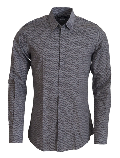 Shop Dolce & Gabbana Elegant Slim Fit Formal Cotton Men's Shirt In Gray