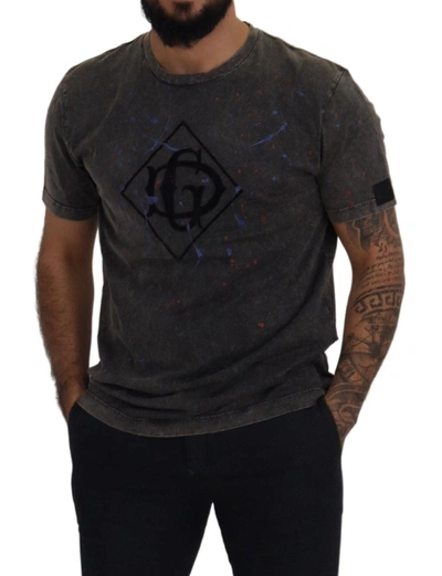 Shop Dolce & Gabbana Elevated Grey Cotton Tee With Discolored Dg Men's Logo