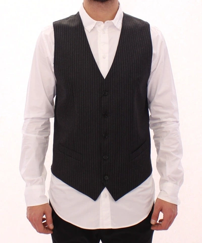 Shop Dolce & Gabbana Elegant Gray Striped Wool Dress Men's Vest