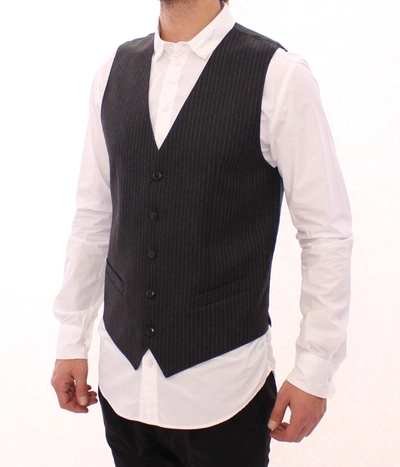 Shop Dolce & Gabbana Elegant Gray Striped Wool Dress Men's Vest