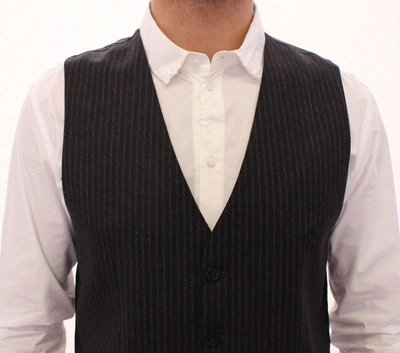 Shop Dolce & Gabbana Elegant Gray Striped Wool Dress Men's Vest