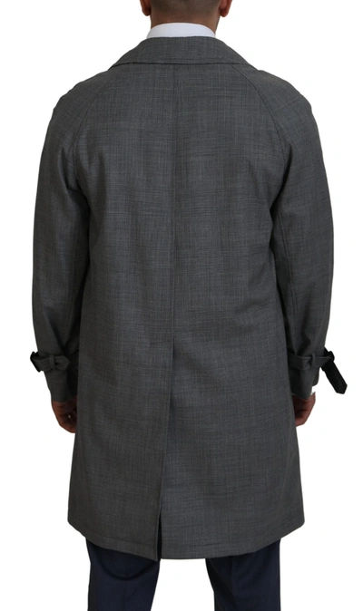 Dolce & Gabbana Gray Wool Plaid Long Trench Coat Jacket Trench Coat Jacket In Gray