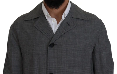 Shop Dolce & Gabbana Elegant Gray Plaid Trench Men's Coat