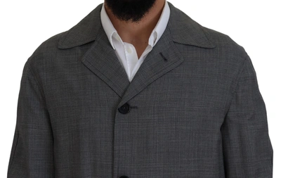 Dolce & Gabbana Gray Wool Plaid Long Trench Coat Jacket Trench Coat Jacket In Gray