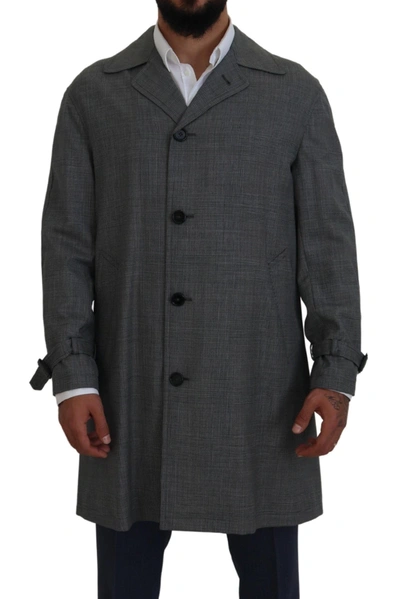 Dolce & Gabbana Gray Wool Plaid Long Trench Coat Jacket Trench Coat Jacket In Gray