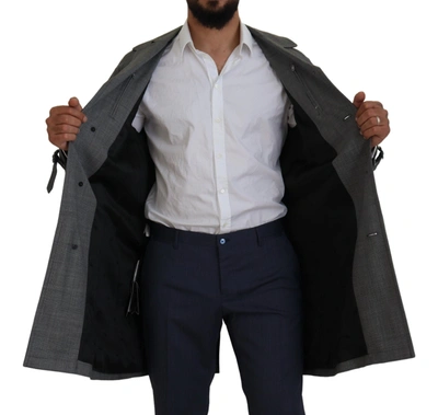 Dolce & Gabbana Gray Wool Plaid Long Trench Coat Jacket Trench Coat Jacket In Gray