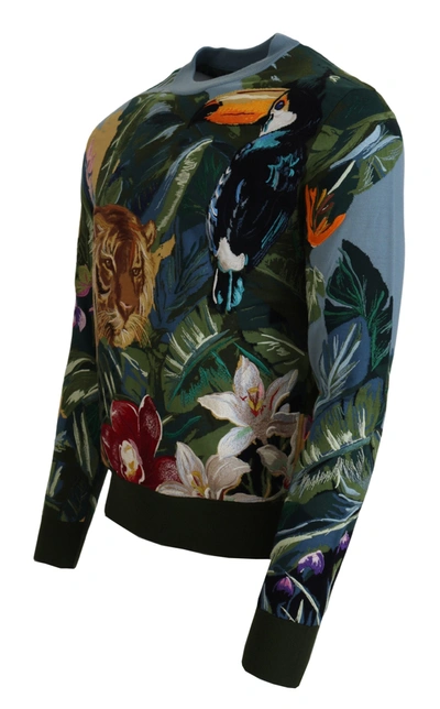 Shop Dolce & Gabbana Jungle Embroidered Wool-silk Men's Sweater In Multicolor