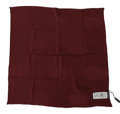 Dolce & Gabbana Maroon Silk Crown Square Wrap Handkerchief Scarf In Red