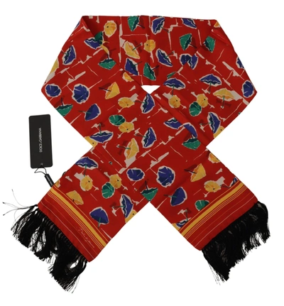 Dolce & Gabbana Multicolor Dg Umbrellas Print Shawl Fringe Scarf In Multicolor
