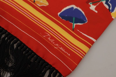 Dolce & Gabbana Multicolor Dg Umbrellas Print Shawl Fringe Scarf In Multicolor