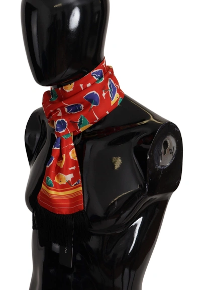 Dolce & Gabbana Multicolor Dg Umbrellas Print Shawl Fringe Scarf In Multicolor