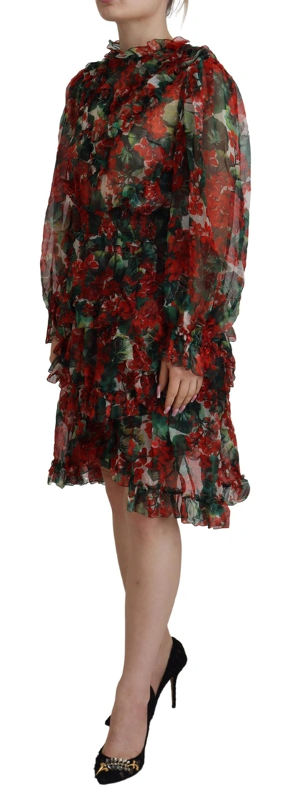 Dolce & Gabbana Multicolor Geranium A-line Knee Length Dress In Multicolor