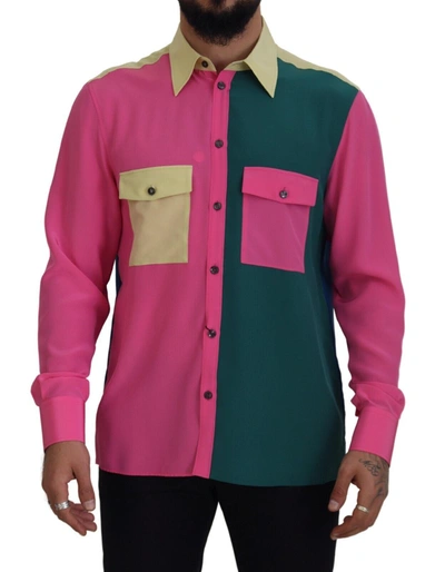 Shop Dolce & Gabbana Elegant Multicolor Silk Button-down Men's Shirt