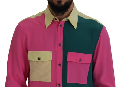 Shop Dolce & Gabbana Elegant Multicolor Silk Button-down Men's Shirt