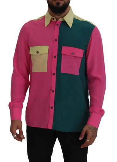 Dolce & Gabbana Multicolor Patchwork Silk Button Down Shirt In Multicolor