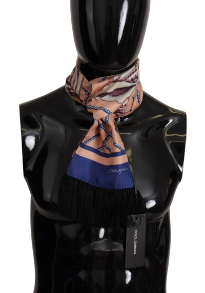 Dolce & Gabbana Multicolor Seashell Patterned Dg Logo Shawl Fringe Silk Scarf In Multicolor