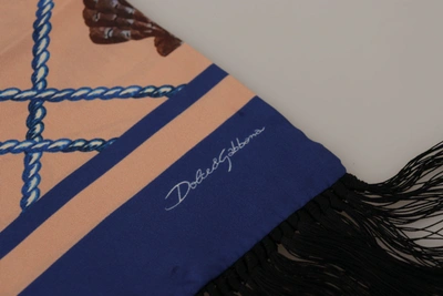 Dolce & Gabbana Multicolor Seashell Patterned Dg Logo Shawl Fringe Silk Scarf In Multicolor