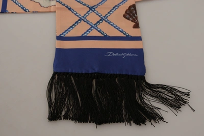 Dolce & Gabbana Multicolor Seashell Patterned Dg Logo Shawl Fringe Silk Scarf In Multicolor