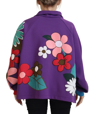 Dolce & Gabbana Purple Floral Print Pullover  Cotton Sweater In Purple