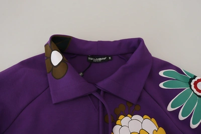 Dolce & Gabbana Purple Floral Print Pullover  Cotton Sweater In Purple