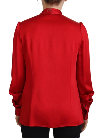 Shop Dolce & Gabbana Elegant Red Ascot Collar Women's Blouse