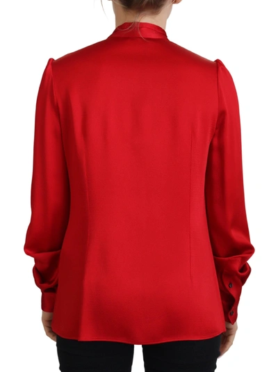Dolce & Gabbana Red Ascot Collar Long Sleeves Blouse Top In Red