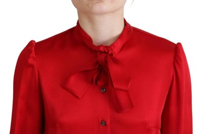 Dolce & Gabbana Red Ascot Collar Long Sleeves Blouse Top In Red
