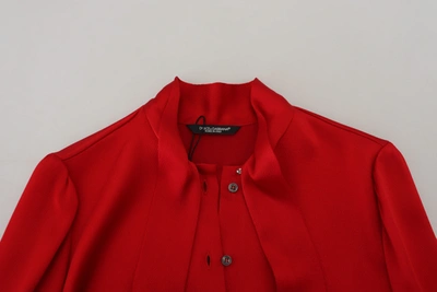 Dolce & Gabbana Red Ascot Collar Long Sleeves Blouse Top In Red