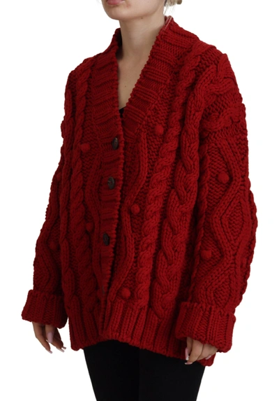 Shop Dolce & Gabbana Elegant Red Virgin Wool Women's Cardigan