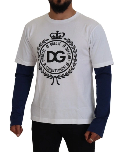 Dolce & Gabbana White Blue Dg Crown Pullover Sweater In Black