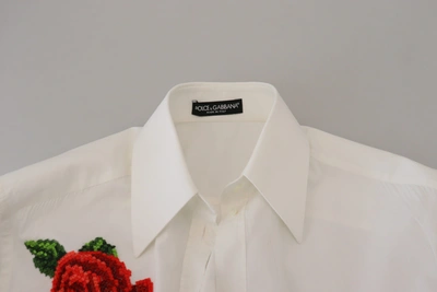 Shop Dolce & Gabbana Elegant Floral Embroidered Silk Blend Women's Shirt In White