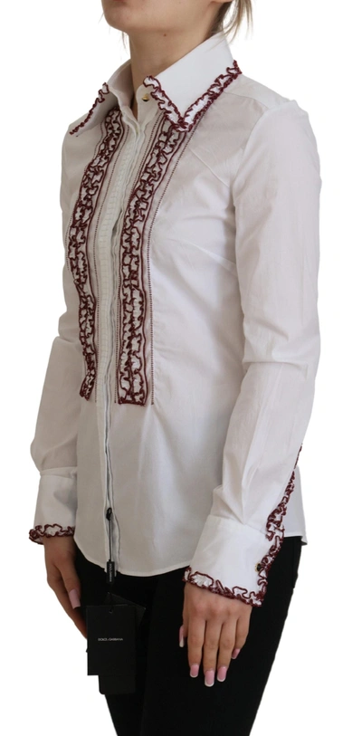 Dolce & Gabbana White Lace Long Sleeves Ruffle Collar Top In White