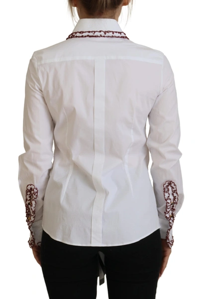 Dolce & Gabbana White Lace Long Sleeves Ruffle Collar Top In White