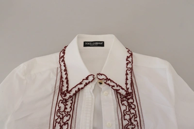 Dolce & Gabbana White Lace Long Sleeves Ruffle Collar Top In White