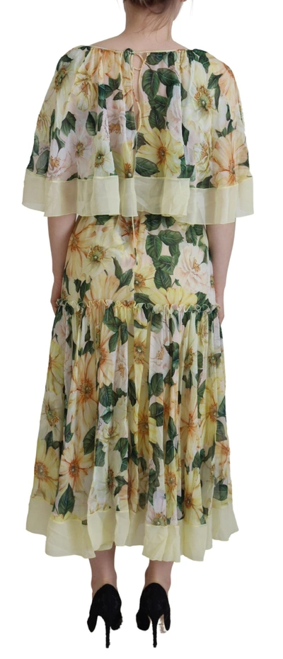 Shop Dolce & Gabbana Floral Silk Pleated Maxi Women's Dress In Yellow
