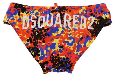 Dsquared2 Multicolor Logo Printed Men Swim Brief Swimwear In Multicolor