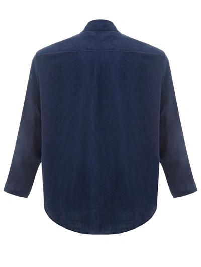 Shop Emporio Armani Elegant Oversize Linen Jacket Men's Shirt In Blue