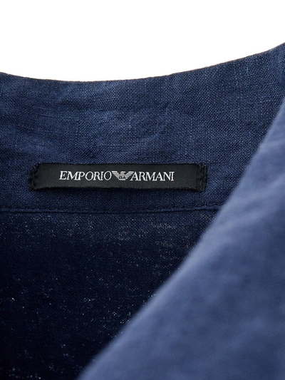 Shop Emporio Armani Elegant Oversize Linen Jacket Men's Shirt In Blue