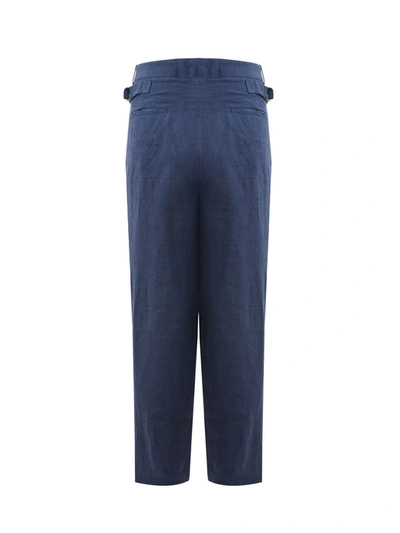 Shop Emporio Armani Chic Oversize Linen Denim Effect Men's Trousers In Blue
