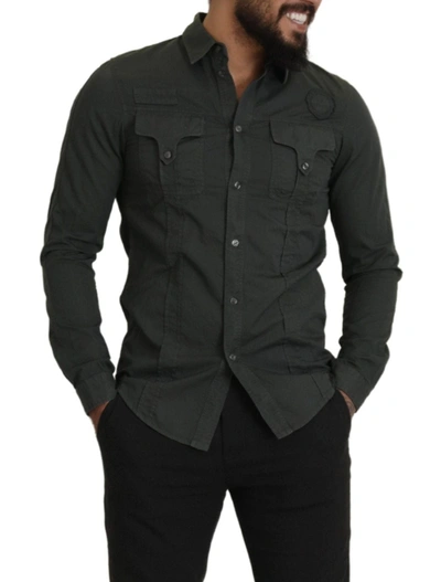 Shop Gianfranco Ferre Gf Ferre Sleek Dark Gray Cotton Casual Men's Shirt